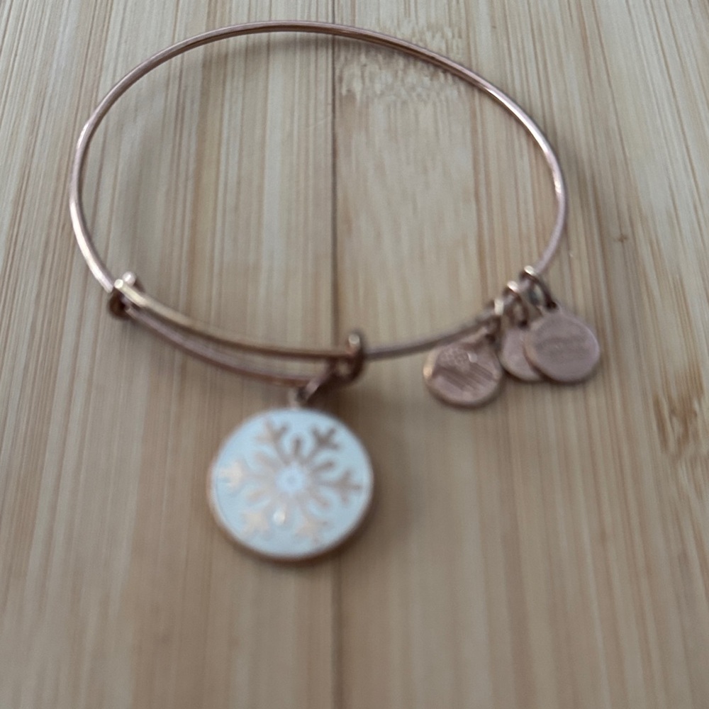 Rose Gold Bangle Bracelet with White Charm